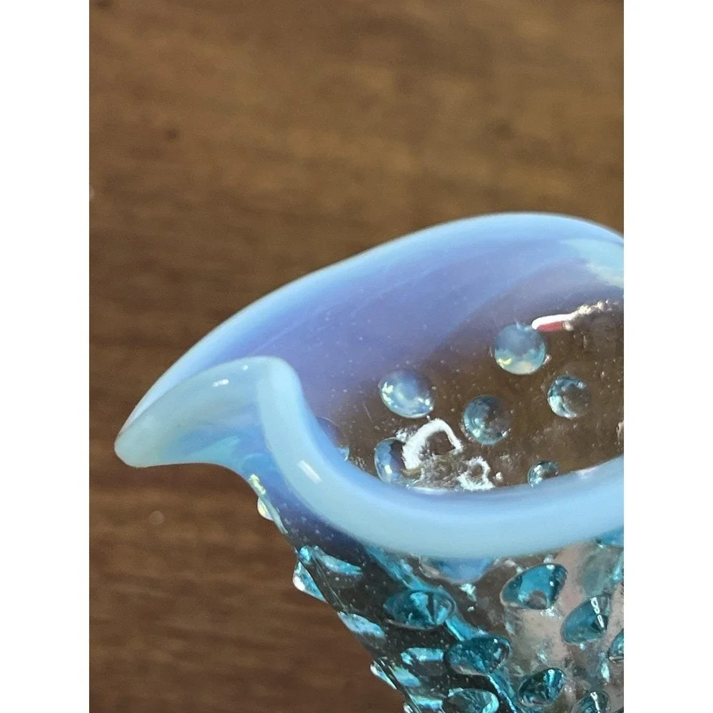 As Is-vtg Fenton Hobnail Blue Opalescent  Toothpick Holder Cornucopia